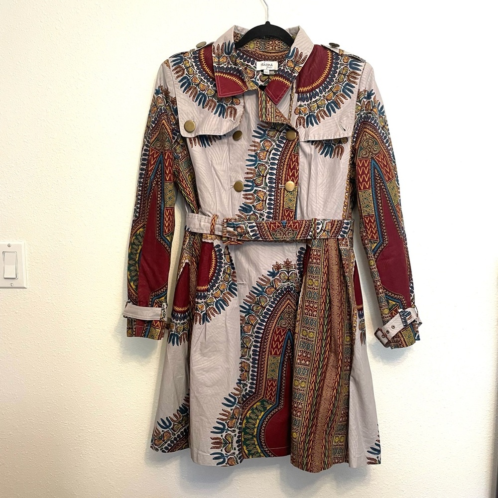 Rahyma Luxury African Brand Tribal Print Trench Coat Dress XXL